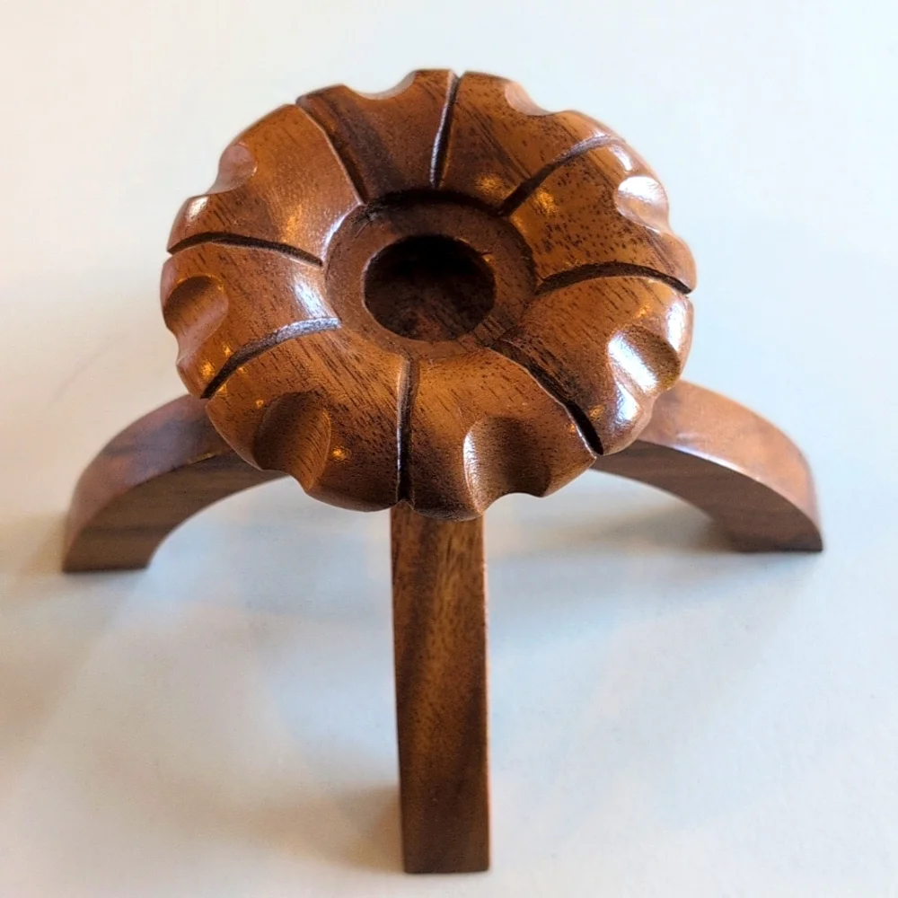 Vintage 70s (2) Modernist Wood Carved Tapir Candlestick Holders